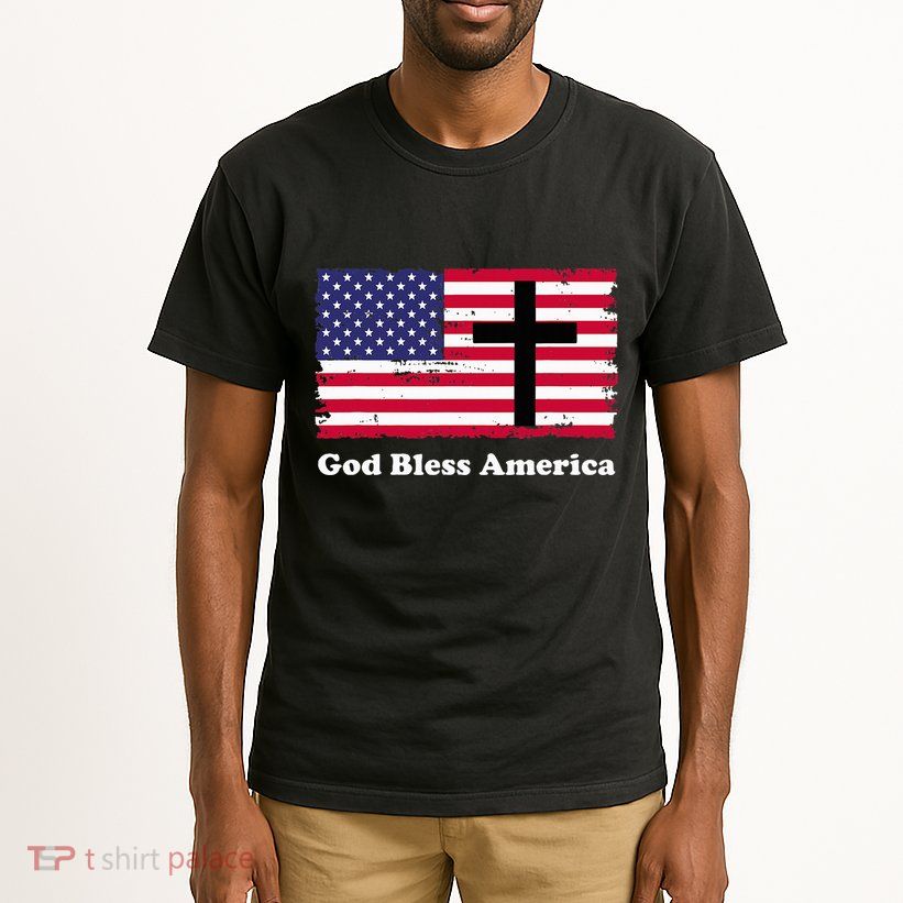 God Bless America Patriotic Flag With Cross Tall T-Shirt