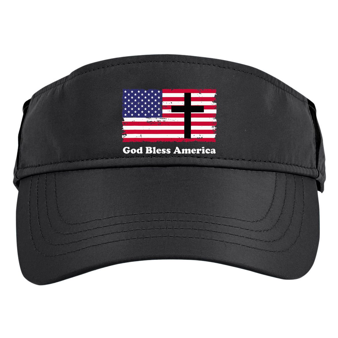 God Bless America Patriotic Flag With Cross Adult Drive Performance Visor