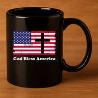 God Bless America Patriotic Flag With Cross 11oz C Handle Ceramic Mug