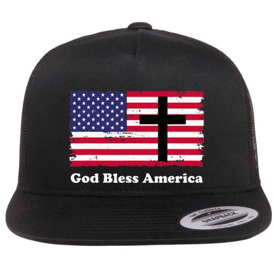 God Bless America Patriotic Flag With Cross Flatbill Hat