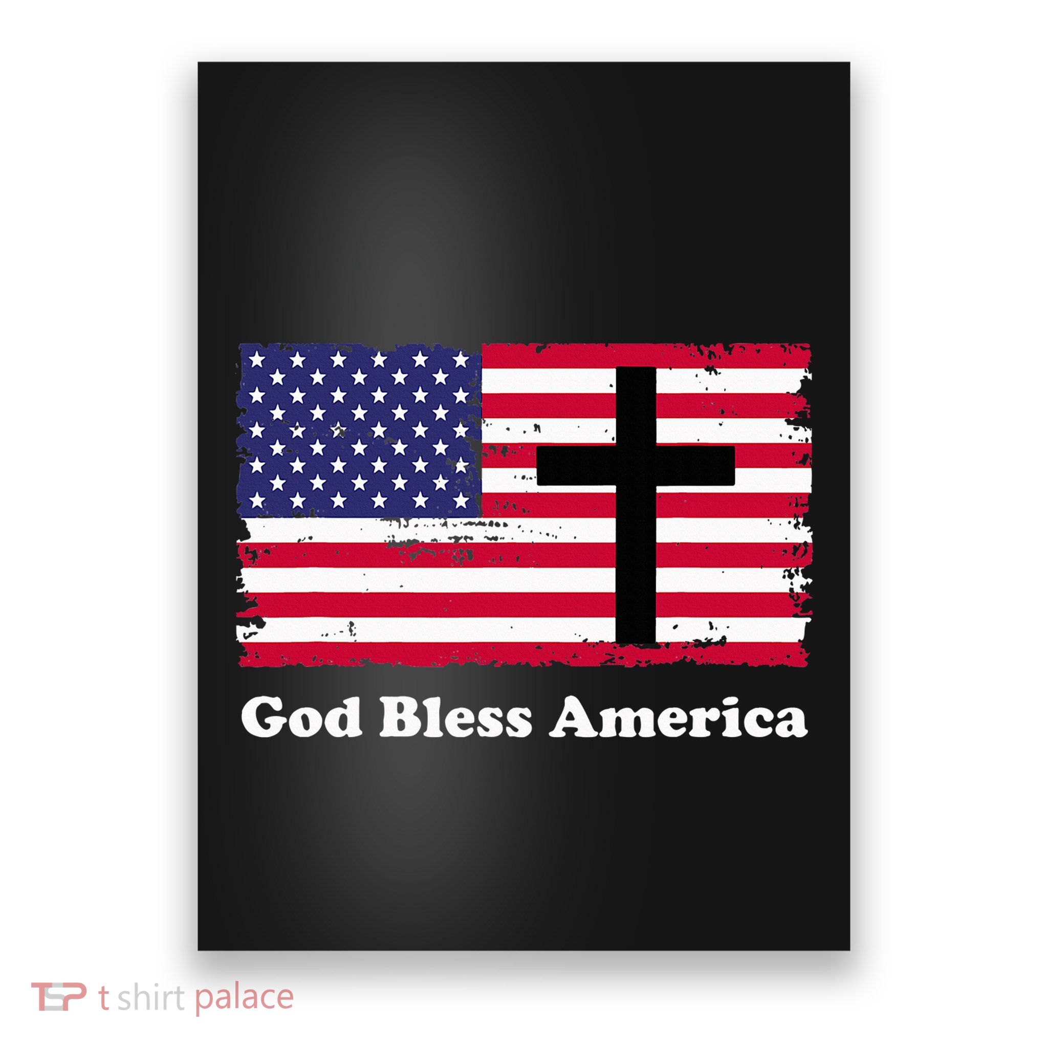 God Bless America Patriotic Flag With Cross Poster