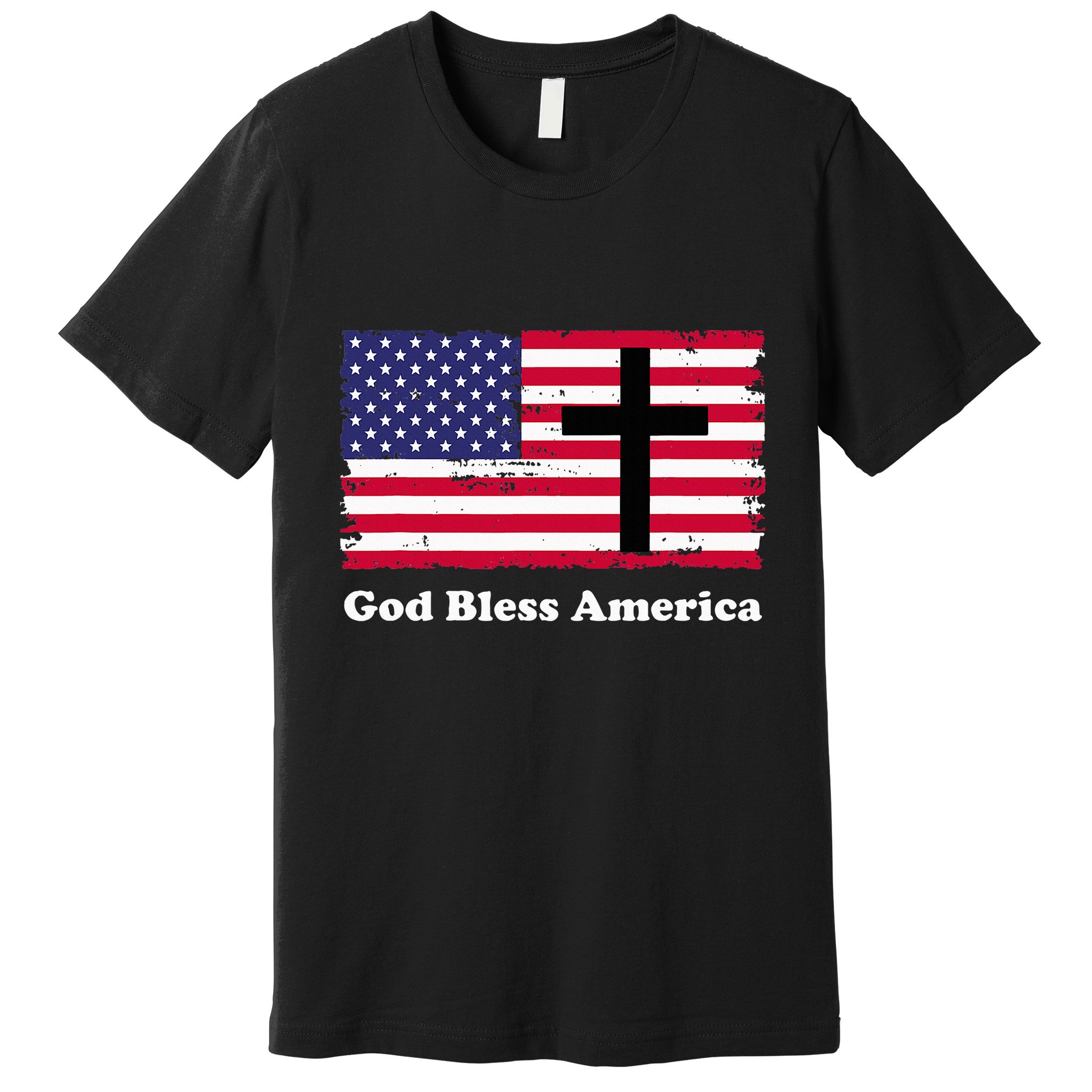 God Bless America Patriotic Flag With Cross Premium T-Shirt