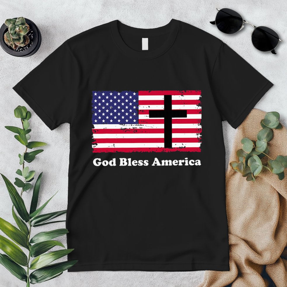 God Bless America Patriotic Flag With Cross Premium T-Shirt