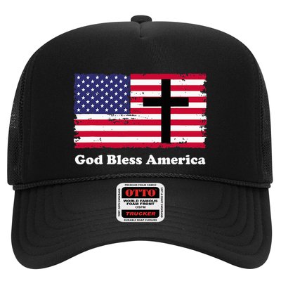 God Bless America Patriotic Flag With Cross Trucker Hat