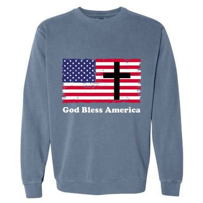 God Bless America Patriotic Flag With Cross Garment-Dyed Sweatshirt