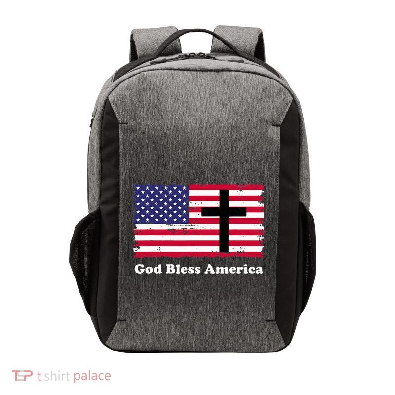 God Bless America Patriotic Flag With Cross Vector Backpack