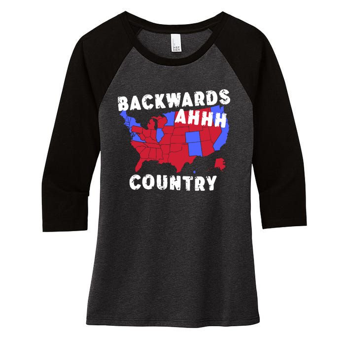 Gotfunny Backwards Ahhh Country Women's Tri-Blend 3/4-Sleeve Raglan Shirt