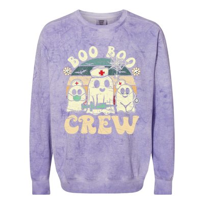 Groovy Boo Boo Crew Nurse Funny Ghost Halloween Nurse Cool Gift Colorblast Crewneck Sweatshirt