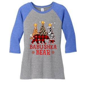 Grandma Babushka Bear Xmas Tree Pj Leopard Buffalo Plaid Gift Women's Tri-Blend 3/4-Sleeve Raglan Shirt