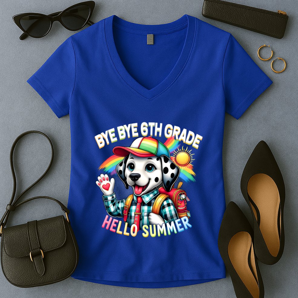 Graduation Bye Bye 6th Grade Hello 7th Grade Hello Summer Gift Women's V-Neck T-Shirt