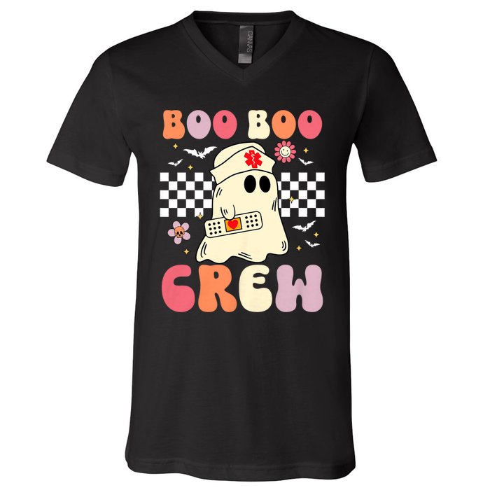 Groovy Boo Boo Crew Nurse Funny Ghost Women Halloween Nurse V-Neck T-Shirt