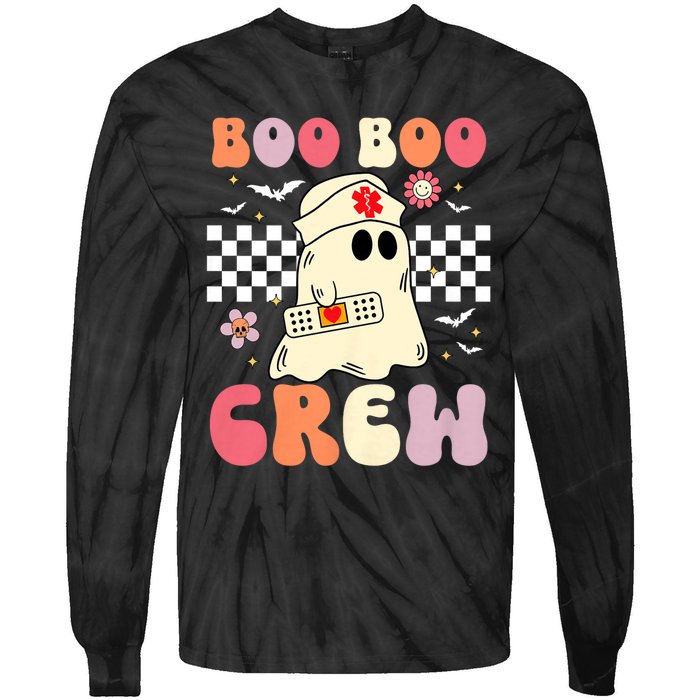 Groovy Boo Boo Crew Nurse Funny Ghost Women Halloween Nurse Tie-Dye Long Sleeve Shirt