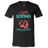 Girls Boxing Bronx New York V-Neck T-Shirt