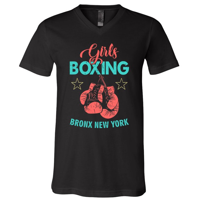 Girls Boxing Bronx New York V-Neck T-Shirt