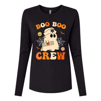 Groovy Boo Boo Crew Nurse Funny Ghost Halloween Nurse Womens Cotton Relaxed Long Sleeve T-Shirt