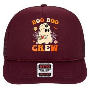 Groovy Boo Boo Crew Nurse Funny Ghost Halloween Nurse High Crown Mesh Back Trucker Hat