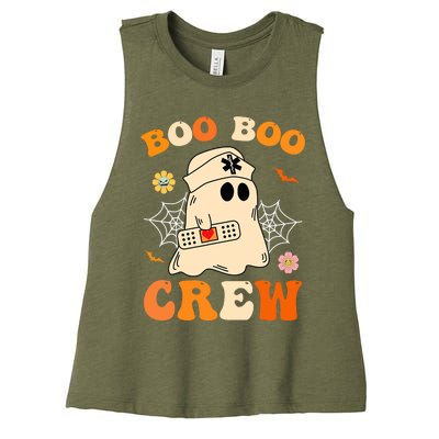 Groovy Boo Boo Crew Nurse Funny Ghost Halloween Nurse Women's Racerback Cropped Tank