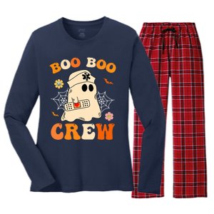 Groovy Boo Boo Crew Nurse Funny Ghost Halloween Nurse Women's Long Sleeve Flannel Pajama Set 