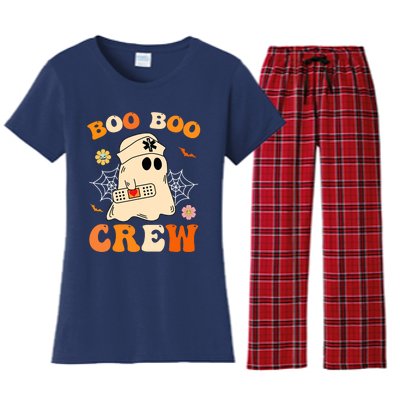 Groovy Boo Boo Crew Nurse Funny Ghost Halloween Nurse Women's Flannel Pajama Set