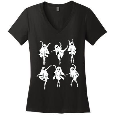 Ghost Ballerinas Ballet Dance Halloween Spooky Dance Teacher Women's V-Neck T-Shirt