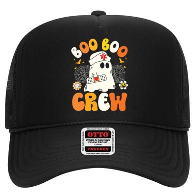 Groovy Boo Boo Crew Nurse Funny Ghost Halloween Nurse High Crown Mesh Back Trucker Hat