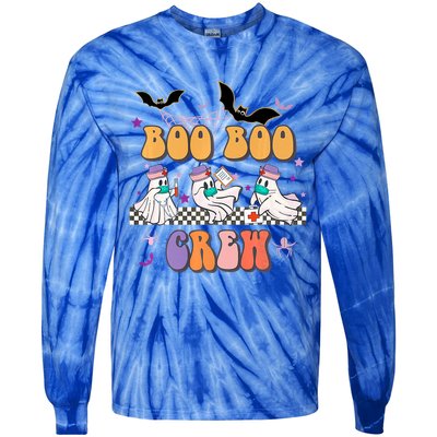 Groovy Boo Boo Crew Nurse Halloween Ghost Spooky Season Cute Gift Tie-Dye Long Sleeve Shirt