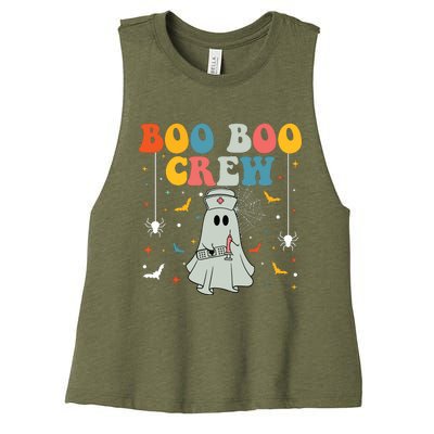 Groovy Boo Boo Crew For Cna Er Rn Lpn Funny Halloween Nurse Women's Racerback Cropped Tank