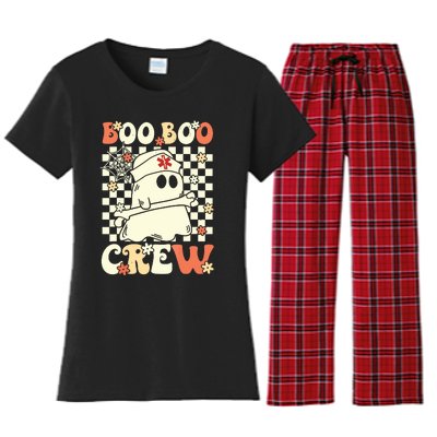 Groovy Boo Boo Crew Nurse Ghost Paramedic Emt Ems Halloween Women's Flannel Pajama Set