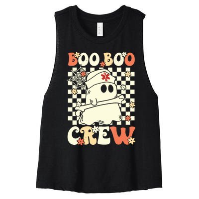 Groovy Boo Boo Crew Nurse Ghost Paramedic Emt Ems Halloween Women's Racerback Cropped Tank