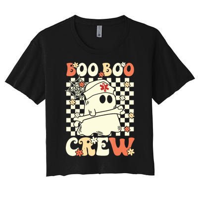 Groovy Boo Boo Crew Nurse Ghost Paramedic Emt Ems Halloween Women's Crop Top Tee