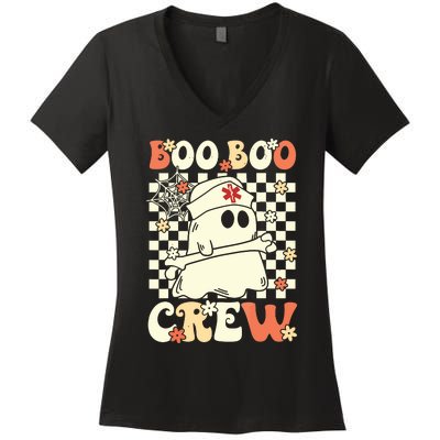 Groovy Boo Boo Crew Nurse Ghost Paramedic Emt Ems Halloween Women's V-Neck T-Shirt