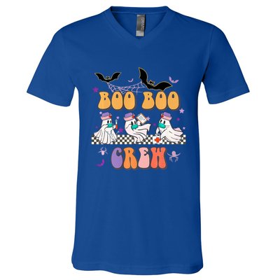 Groovy Boo Boo Crew Nurse Halloween Ghost Spooky Season Gift V-Neck T-Shirt