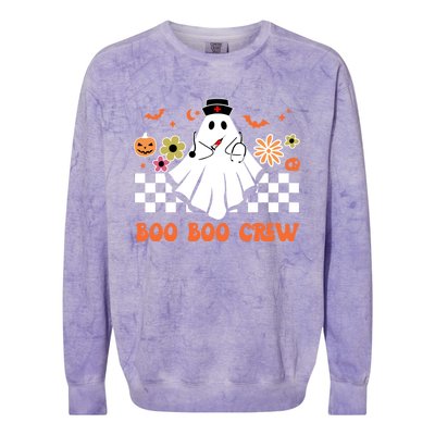 Groovy Boo Boo Crew Nurse Ghost Scrub Top Halloween Costume Gift Colorblast Crewneck Sweatshirt