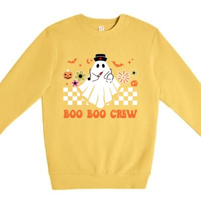 Groovy Boo Boo Crew Nurse Ghost Scrub Top Halloween Costume Gift Premium Crewneck Sweatshirt