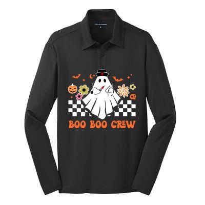 Groovy Boo Boo Crew Nurse Ghost Scrub Top Halloween Costume Gift Silk Touch Performance Long Sleeve Polo