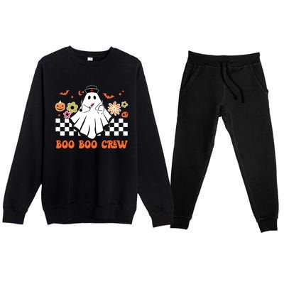 Groovy Boo Boo Crew Nurse Ghost Scrub Top Halloween Costume Gift Premium Crewneck Sweatsuit Set