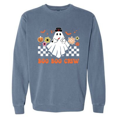 Groovy Boo Boo Crew Nurse Ghost Scrub Top Halloween Costume Gift Garment-Dyed Sweatshirt