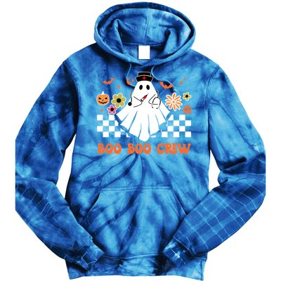 Groovy Boo Boo Crew Nurse Ghost Scrub Top Halloween Costume Gift Tie Dye Hoodie