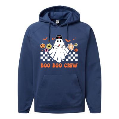 Groovy Boo Boo Crew Nurse Ghost Scrub Top Halloween Costume Gift Performance Fleece Hoodie