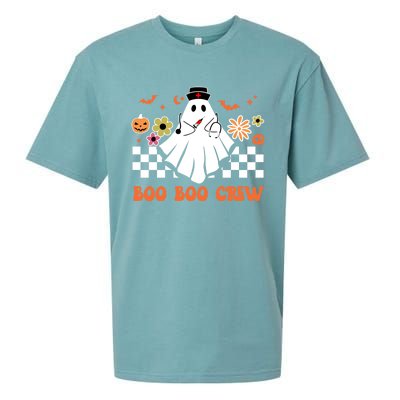 Groovy Boo Boo Crew Nurse Ghost Scrub Top Halloween Costume Gift Sueded Cloud Jersey T-Shirt