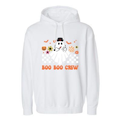 Groovy Boo Boo Crew Nurse Ghost Scrub Top Halloween Costume Gift Garment-Dyed Fleece Hoodie