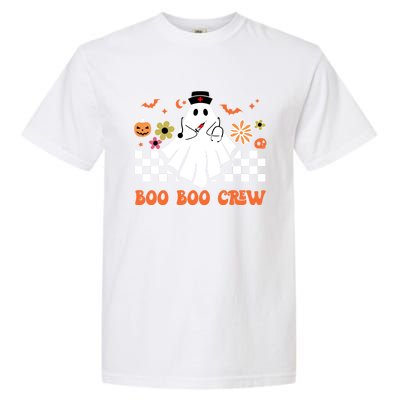 Groovy Boo Boo Crew Nurse Ghost Scrub Top Halloween Costume Gift Garment-Dyed Heavyweight T-Shirt