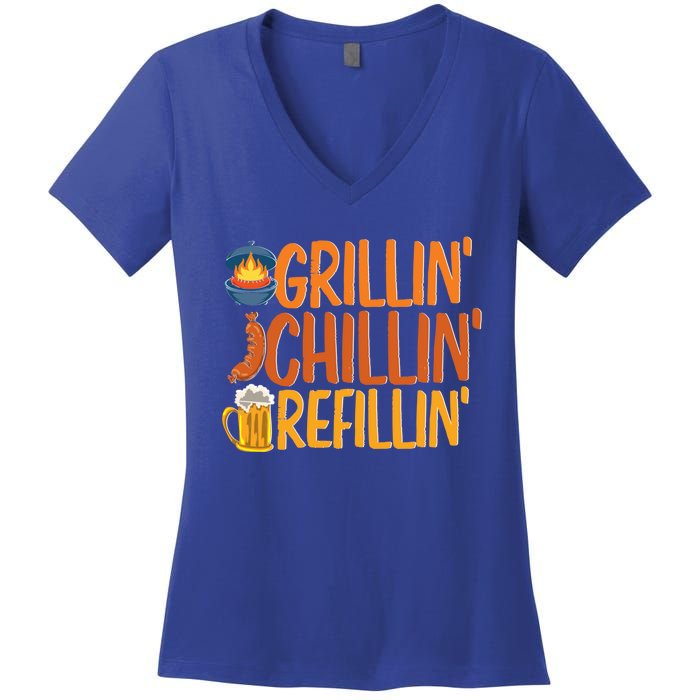 Grill Bbq Beer Ing Griller Grillmaster Funny Barbecue Gift Women's V-Neck T-Shirt