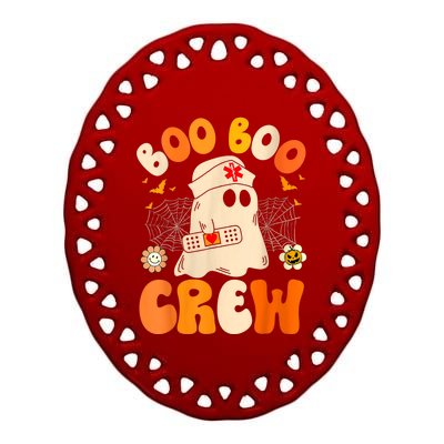 Groovy Boo Boo Crew Nurse Funny Ghost Women Halloween Nurse Ceramic Oval Ornament