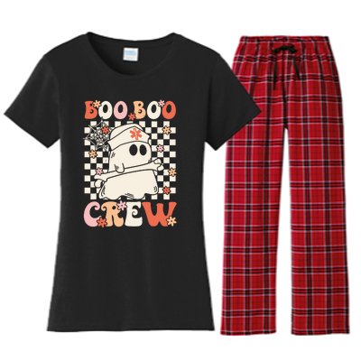 Groovy Boo Boo Crew Nurse Ghost Paramedic Emt Ems Halloween Women's Flannel Pajama Set