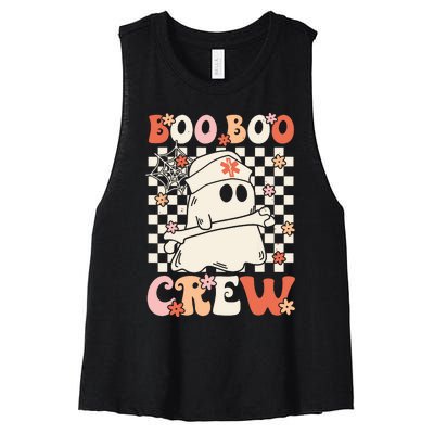 Groovy Boo Boo Crew Nurse Ghost Paramedic Emt Ems Halloween Women's Racerback Cropped Tank