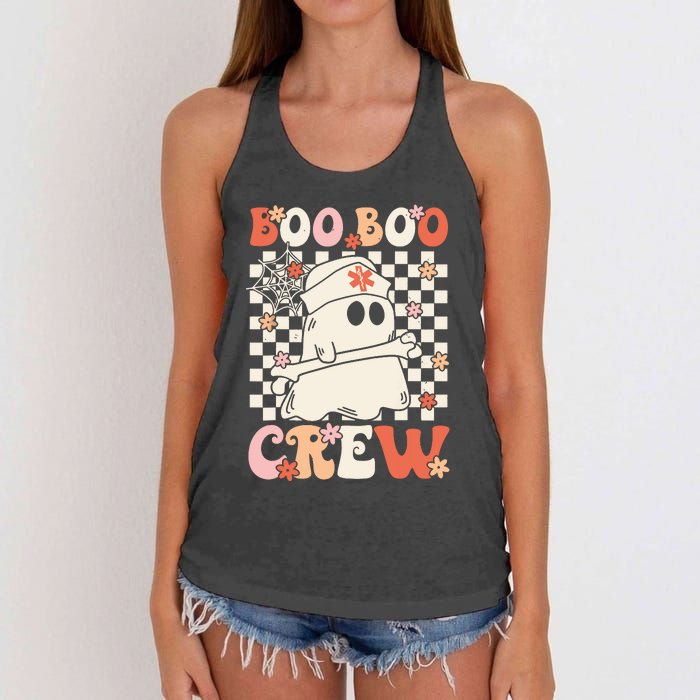 Groovy Boo Boo Crew Nurse Ghost Paramedic Emt Ems Halloween Women's Knotted Racerback Tank