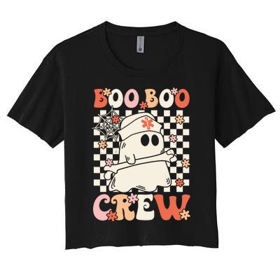 Groovy Boo Boo Crew Nurse Ghost Paramedic Emt Ems Halloween Women's Crop Top Tee