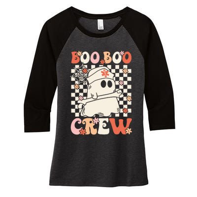 Groovy Boo Boo Crew Nurse Ghost Paramedic Emt Ems Halloween Women's Tri-Blend 3/4-Sleeve Raglan Shirt