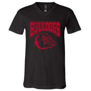 Go Bulldog Bulldog School Sports Team Mascot Game Day V-Neck T-Shirt